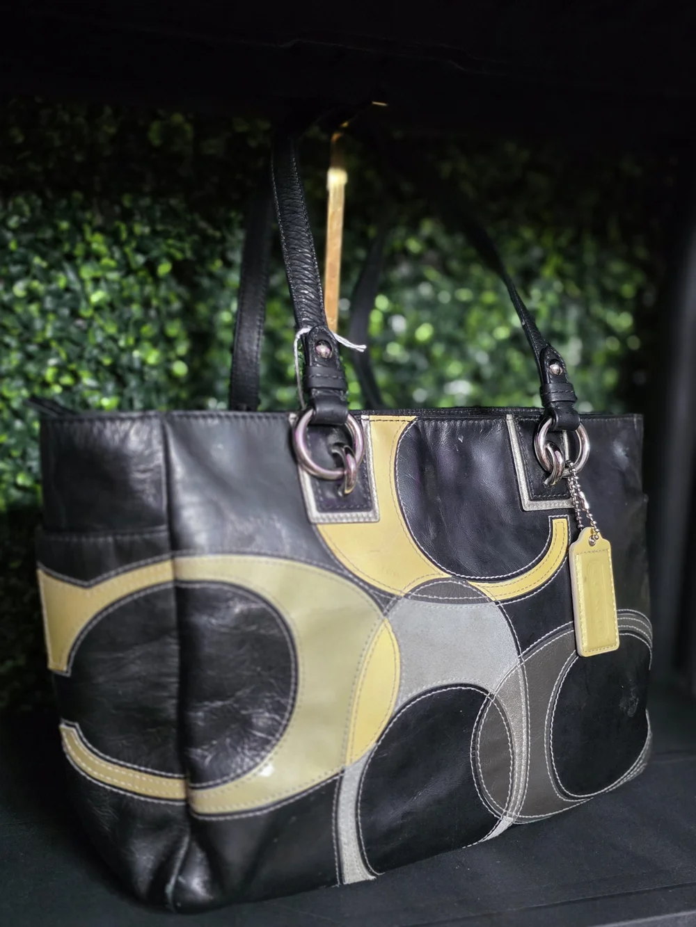 Y2K Coach Inlaid C Black Patent Leather Zip Tote Shoulder Bag F17127